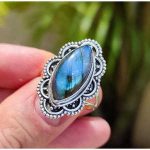 Handmade Boho Hippie Women's Sterling Silver <b>Ring</b> Natural Labradorite Gemstone Inlay <b>Statement</b> Gift for Her - Product Image 3