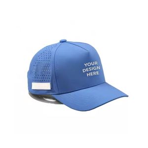 Vente en gros de chapeaux imperméables en polyester, 5 panneaux, casquettes respirantes découpées au laser, logo patch personnalisé en PVC, bord incurvé, faible taxe, usine du Vietnam - Product Image 3