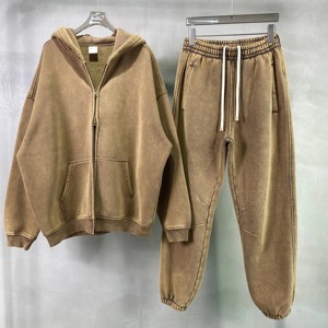 Pull Acid Wash Survêtement Sweat à capuche et pantalon de survêtement évasé à jambe droite Survêtement pour hommes 100% coton - Product Image 2