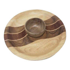 Ensemble de plateaux de service en bois de qualité supérieure avec bol en céramique amovible pour les fêtes, les collations et les légumes en vente - Product Image 4