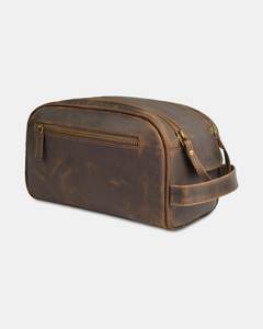 Trousse de Toilette en Cuir Moyenne Vintage avec Fermeture Éclair, Étui Cosmétique Durable avec Poignée Souple - Product Image 1