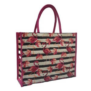 Best Selling Flamingo Jute Bags with <b>Padded</b> Handle Magnet Button Inside Zipper Customized Printing Jute Bags in Whole Sale Price - Product Image 1