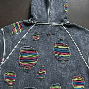 Sudadera con Capucha para Hombre, Fabricantes de Ropa Personalizada, Sudadera con Capucha Bordada Desgastada de Primera Calidad, Sudadera con Capucha Bordada con Parches Desgastados Personalizados - Product Image 4