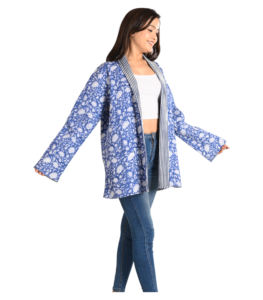 Chaqueta de algodón acolchada bohemia de Invierno para mujer Diseño vintage reversible Cierre de botón floral Bolsillos estampados Longitud corta - Product Image 4