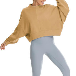 Multi Color Optional Streetwear Broderie Logo Crewneck Sweatshirt Cropped Yoga Gym Workout Sweat Shirt pour les femmes Tricoté - Product Image 1