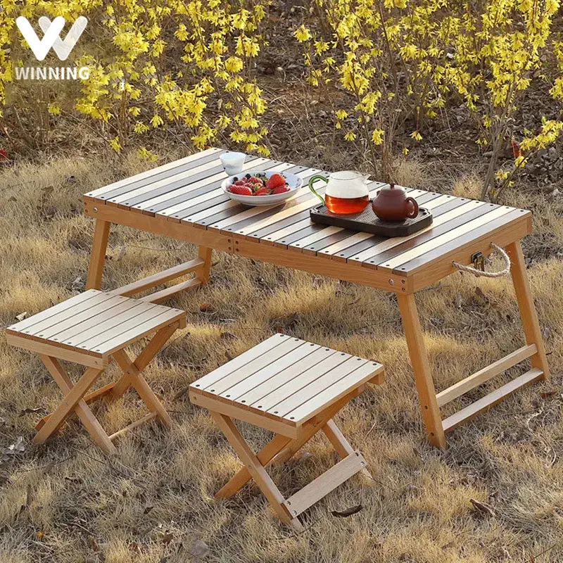 קמפינג שולחן עץ תיירות מתקפל שולחן נייד חיצוני פיקניק ברביקיו פשוט קמפינג שולחן