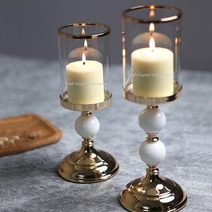 Bougeoir Hurricanes en pierre blanche et métal de style américain pour la maison et la table de mariage Bougeoir décoratif Hurricanes - Product Image 3