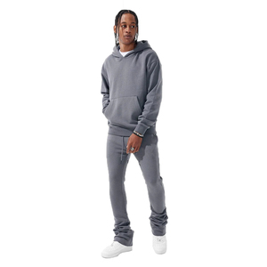 Pantalon de survêtement empilé pour hommes de qualité supérieure survêtement couleur grise à manches longues survêtement décontracté avec poches kangourou - Product Image 3