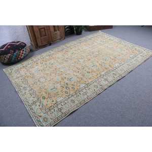 Vintage 5.5x8.5 ft Rug, Turkish Rug, <b>Yellow</b> Check <b>Wool</b> Rug - Product Image 2