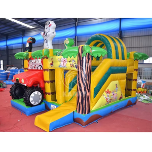 Commercial Jungle <b>Inflatable</b> Bounce <b>House</b> Castle Combo Outdoor Safari Animal Theme <b>Inflatable</b> Playground Equipment 5x5m - Product Image 1