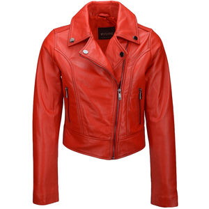 Chaquetas de cuero personalizadas de tendencia superior para mujer, diseño de cuello vuelto sólido, mangas completas, forro de satén transpirable - Product Image 1