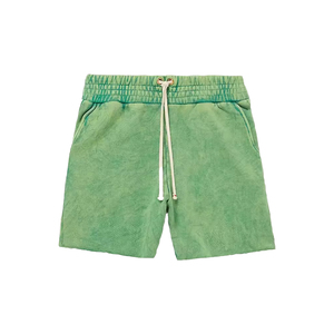 Short 100% coton personnalisé délavé à l'acide fermeture à la taille élastique haute performance tissus durables évacuant l'humidité vintage - Product Image 1