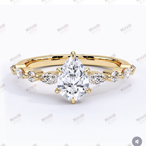 Elegant Marquise Cut Moissanite Engagement <b>Ring</b> in Yellow Gold with Side Accents, Timeless Unique Design for Women - Product Image 2
