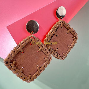 Pendientes colgantes de ratán de aro redondo de estilo étnico para mujer, joyería Bohemia a granel para exportación - Product Image 2