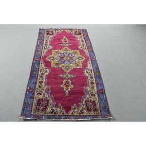 Tapis turc, tapis d'appoint 3,3x6,2 pieds, tapis en laine rouge et bleu - Product Image 1