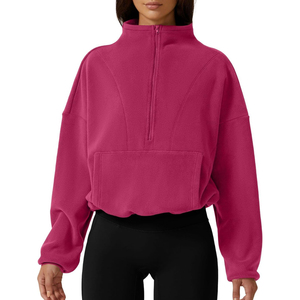 2024 personalizado mujer media cremallera sudadera lana resistente al viento al aire libre bordado impreso algodón polar ropa de calle sudaderas - Product Image 1