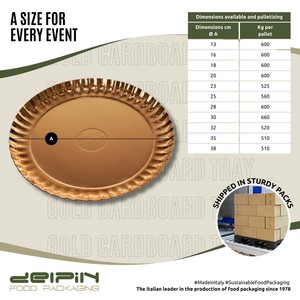 Plateau alimentaire jetable en carton doré, fabriqué en Italie, écologique, recyclable, qualité alimentaire, usage commercial, différentes tailles, prêt à être expédié - Product Image 3