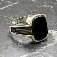 Anillo de Sello Geométrico Moderno para Hombre con Bisel de Plata de Ley 925 y Ónix Negro, Diseño Minimalista de Lujo, Regalo de Turquía