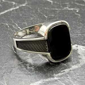 Men's Modern Statement Sterling Silver <b>Signet</b> <b>Ring</b> Elegant Black <b>Onyx</b> with Nature Inlay Minimalist Luxury Perfect Husband Gift - Product Image 1