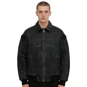 سترة جلدية فاخرة للدراجين النارية مصنوعة من جلد البقر عالي الجودة، مزينة بالمسامير والأحجار الكريمة والتطريز، سترة بومبر للرجال - Product Image 2