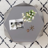 Mesa de Centro Moderna y Ecológica para Sala de Estar, Diseño Nuevo, Personalizable, con Espejo y Detalles de Diamantes Metálicos, M.R.
