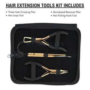 Ensemble complet d'outils pour extensions de cheveux en micro-anneaux dorés avec pince à sertir les perles, pince à retirer les perles, boucle de tirage de fil antidérapante et outils à crochet - Product Image 2