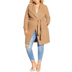 City Chic Chic <b>Plus</b> <b>Size</b> Belted <b>Coat</b> Espresso Hooded Casual Style Long <b>Faux</b> <b>Fur</b> Cashmere for Autumn Winter Spring <b>Sizes</b> 18W - Product Image 1