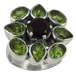 Anillo de Plata de Ley 925 con Piedras Preciosas para Mujer, Incrustaciones de Peridoto e Iolita, Abrible y Ajustable, Regalo Perfecto - Product Image 1