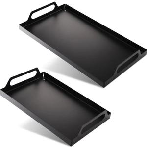Plateau Rectangle en fer Plateau de service de petite taille enduit de poudre noire mate et plateau décoratif pour hôtel et restaurant - Product Image 2