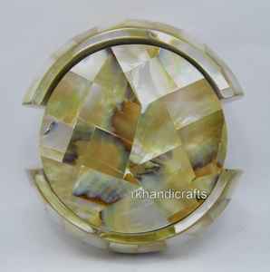 Offre Spéciale sous-verres naturels de forme ronde incrustation de nacre ensemble de sous-verres en résine époxy thé et café vadrouille incrustation Protection de table - Product Image 3