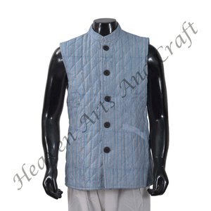 Chaqueta de algodón para hombre de otoño e invierno, Abrigo acolchado con estampado de bloques a mano, decoración de botones florales, acabado transpirable - Product Image 1