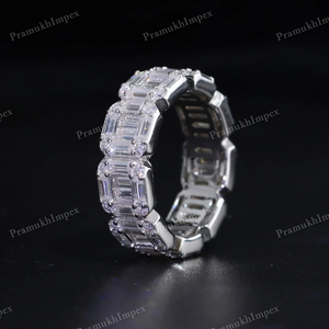 Colecciones únicas Iced Out Moissanite Sparkling Round and Baguette Cut Diamonds With Sterling Silver Full Eternity Unisex Bends - Product Image 3