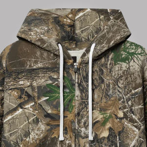Sweat à capuche zippé pour homme, camouflage RealTree, hiver, 100% coton, molleton, coupe ample, écologique, veste imprimée élégante, devant - Product Image 5