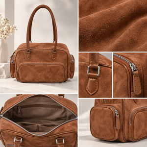 Sac de voyage en daim moyen, style Normcore minimaliste, avec fermeture éclair, résistant à l'eau, marron, toutes saisons - Product Image 6