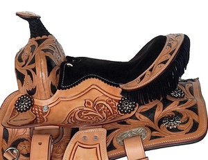 Las sillas de montar de cuero Natural genuino de estilo occidental más vendidas, acero de hierro de gamuza marrón tallado a mano completo para montar a caballo - Product Image 5