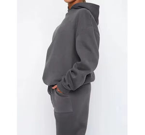 Ensemble de survêtement décontracté deux pièces 2026 avec pantalon taille haute et sweat à capuche, coupe ample, taille XL, logo personnalisable pour l'hiver - Product Image 5