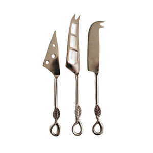 Produit tendance chaud acheter auprès du fabricant indien à bas prix ensemble de couteaux à fromage plaqué argent extrémité de boucle avec poignée en forme de feuille - Product Image 1