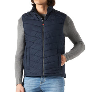 Vente chaude hommes sans manches fermeture éclair bouffant gilet léger haute qualité vers le bas toile col montant saison d'hiver plaine teint - Product Image 1