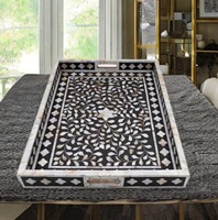 Plateau de service rectangulaire floral incrusté de nacre, best-seller, pour mariage, Diwali, design moderne multifonctionnel, artisanat en bois