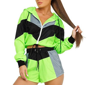 Nouveau été Nylon survêtements Style Hip Hop été Nylon survêtements femmes grande taille coupe-vent fermeture éclair Shorts 2 pièces ensemble - Product Image 4