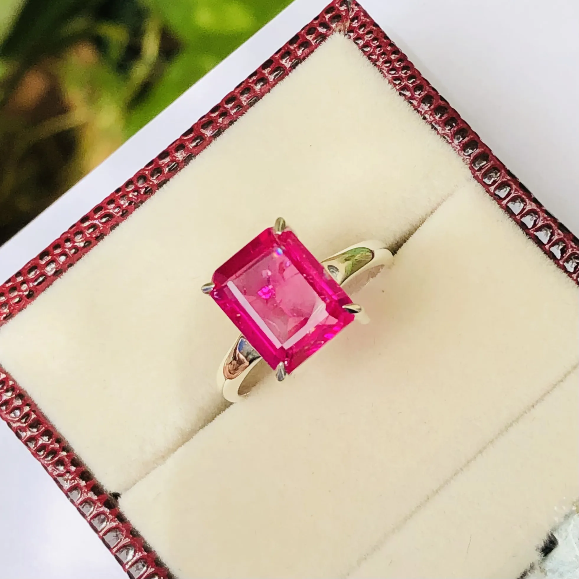 Felroze Saffier & Witte Saffier Sterling Zilveren Ring Maat 5 6 7 8 9 10 Smaragd Gesneden Roze Saffier Ring Sieraden Cadeau Vrouw
