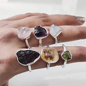 Rough Stone Jewelry Women's <b>Ring</b> Natural Emerald Sapphire Tanzanite Herkimer Gemstone Statement Jewelry 925 Sterling Silver <b>Ring</b> - Product Image 1