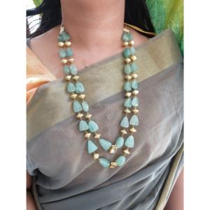 Collier de perles vert menthe artisanal serti de boucles d'oreilles en pierres et perles plaquées or pour femmes bijoux cadeau - Product Image 3