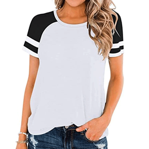 T-shirt décontracté à col rond et manches courtes rayées pour femme, imprimé, respirant, motif uni, printemps-été - Product Image 4