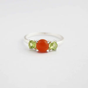 Peridot 925 Sterling <b>Silver</b> with Carnelian Gemstone Prong Set Stackable Dainty <b>Ring</b> <b>For</b> <b>Women</b> - Product Image 1