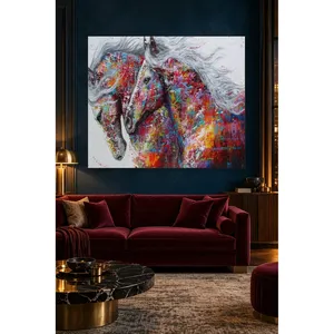 Impresión en lienzo de dos caballos coloridos con crines grises de Fida - Product Image 2