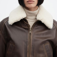 Veste bomber pour femme en peau de mouton marron, toile PU respirante, coton tricoté, chaude pour l'hiver, fermeture éclair, longueur normale, style streetwear