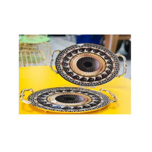 Bandejas de metal blanco y negro con asas Bandejas de almacenamiento de alimentos de mesa Bandejas decorativas de diseñador vintage de Indian Metal World - Product Image 6