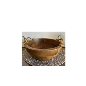 Bol en bois de forme ronde de haute qualité avec poignée en laiton Taille personnalisée Échantillon durable et gratuit Grand prix à vendre - Product Image 1