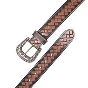 Ceinture décontractée en cuir véritable de style western, faite à la main, style vintage, avec motif antique, boucle à ardillon en alliage, personnalisable - Product Image 1